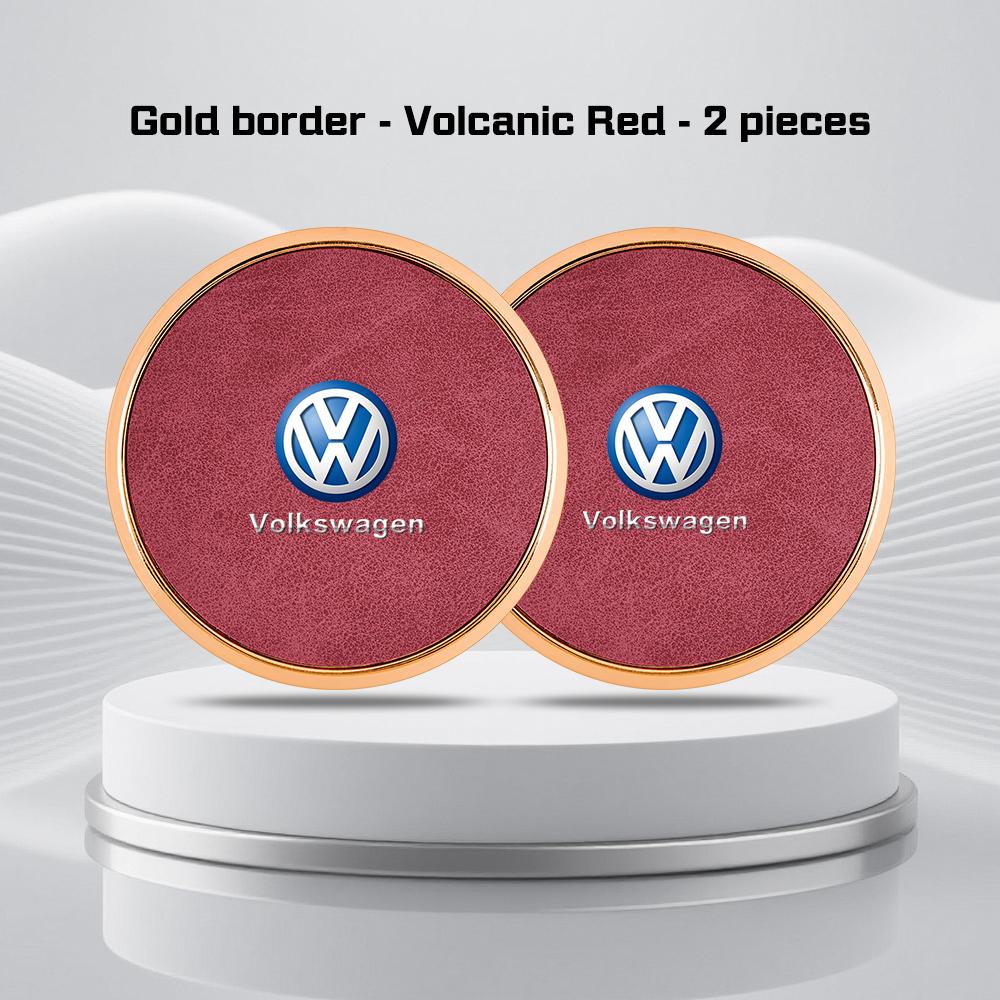 2Pcs Alloy Leather Car Coaster For Volkswagen GTI Golf Polo 6 7 Passat VW CC Tiguan T-ROC Water Cup Mat Anti-slip Pad Accessorie zj1