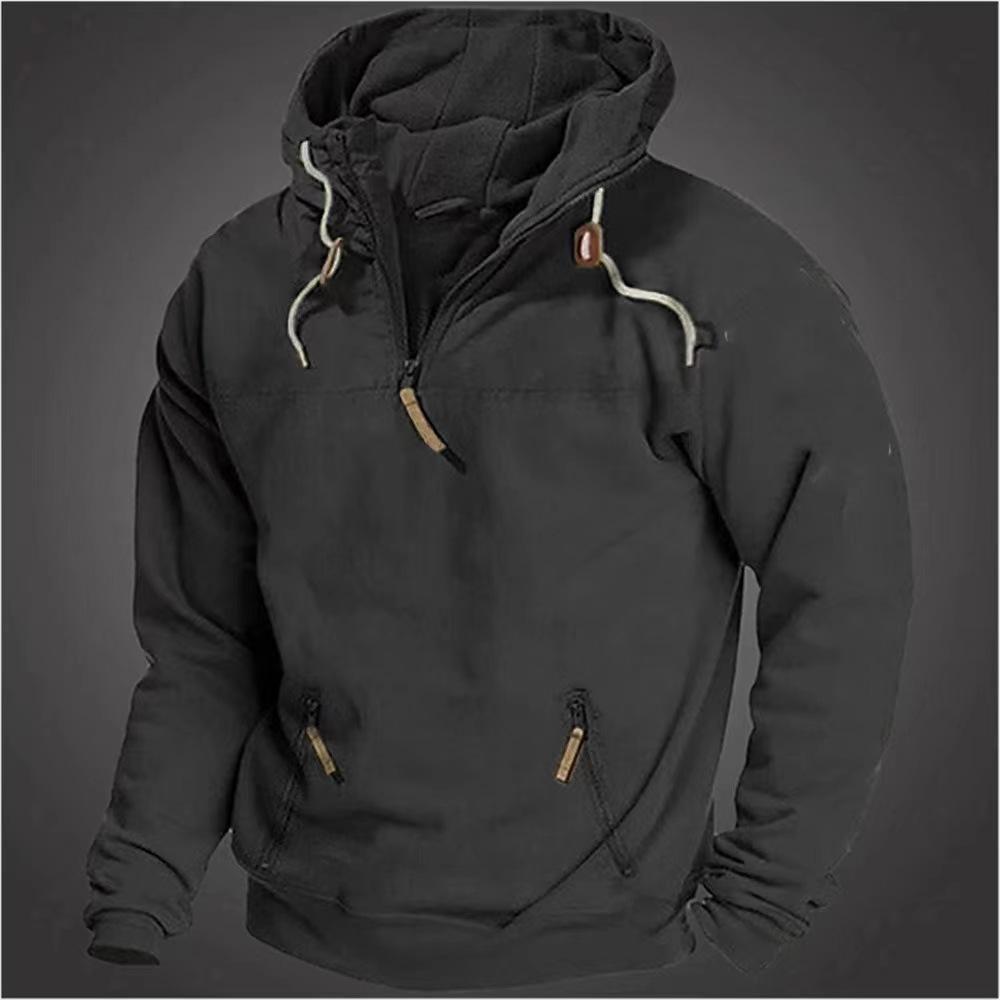 Men's Hooded Solid Color Sweatshirt Youth Sports Casual Loose Solid Color Sweatshirt Jacket