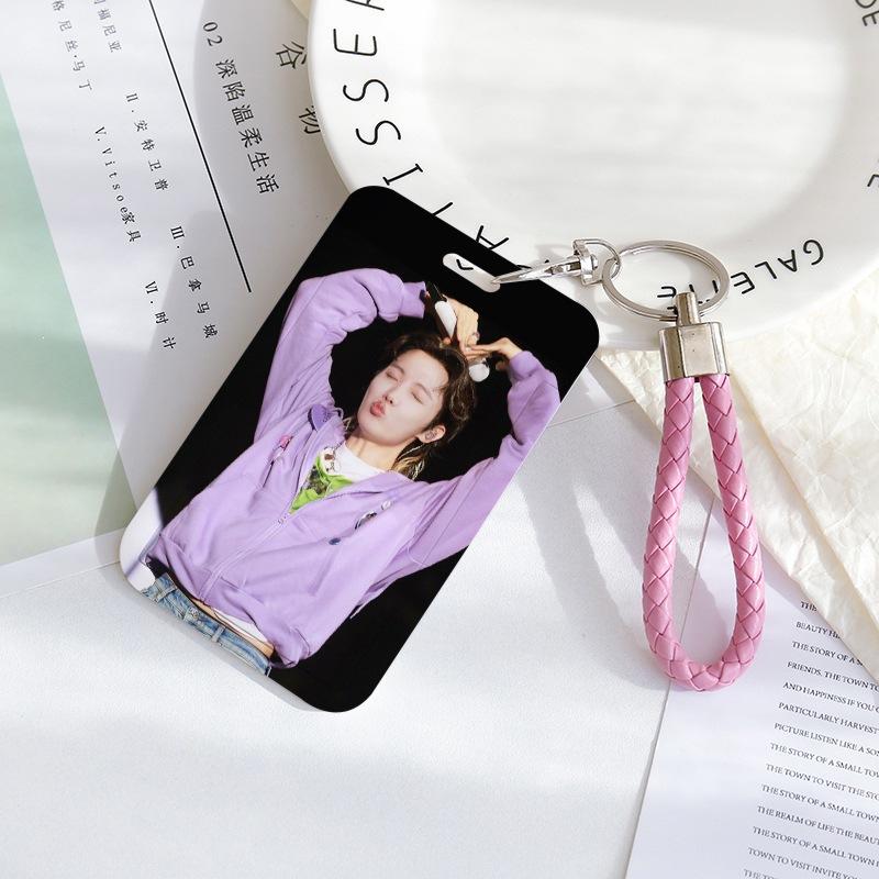 BTS Sliding Photocard Holder, Protective ID Badge Card Case with Braided Keychain Strap, Student Campus Bus Meal Card Protector Merch for ARMY