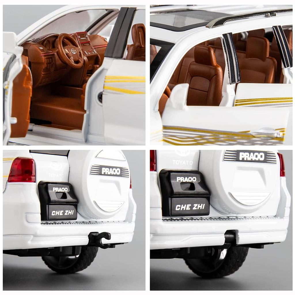 Модель автомобиля Toyota Prado в масштабе 1/24, игрушечный автомобиль из цинкового сплава со звуком и светом для детей, подарок для мальчиков и девочек