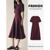 Za2025 Spring New Women's Clothing Waist-Tight Slim Looking Wave Wide Round Neck Short Sleeve Midi Skirt Dress 2648952