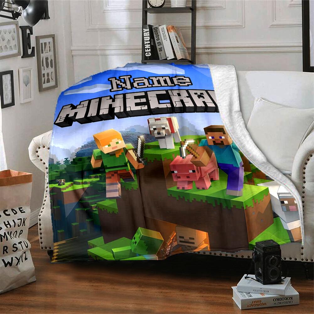 Custom Name Minecraft Theme Printed Blanket - Perfect for Couch, Bed, Travel & Outdoor Use | Machine Washable, Cozy & Durable.