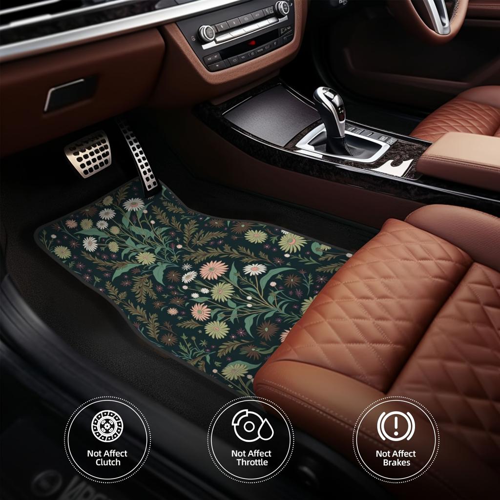 4pcs Floral Car Floor Mats | Full Coverage Front & Rear Seat Mats With Vibrant Flower Pattern, Polyester, Universal Fit For Sedans, Vans, Suvs