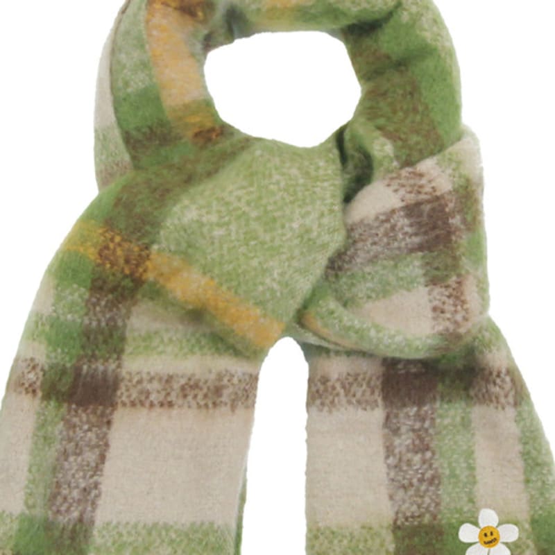 GRAVER [UNISEX] Flower Dot Embroidered Bold Check Muffler_Green