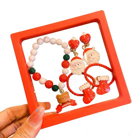 Набор из 5 шт./компл. Рождественский браслет, серьги, набор для рукоделия, детский красочный браслет из бусин ручной работы, шарм в виде Санта-Клауса, оленя, елки, ювелирное украшение, праздничный подарок