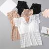 Women Lace Top Mesh Sheer Short Sleeve V Neck Undershirt with Padded Bra Floral Lace Tank Top Summer Casual Basic Shirt