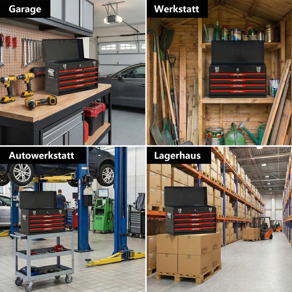 20-Inch Steel Tool Box with Drawers – Tool Storage Box with Metal Latch – Powder-Coated Tool Cabinet (BLACK)