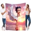 Betty Boop Cartoon Throw Blanket - Stylish and Cozy Soft Fleece Blanket Featuring Iconic Betty Boop with Curly Dark Hair and Sur
