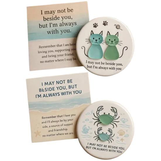 Sea Glass Art Friendship Ornament Round Sea Glass Cat/Crab Christmas Tree Decoration Friendship Keepsake