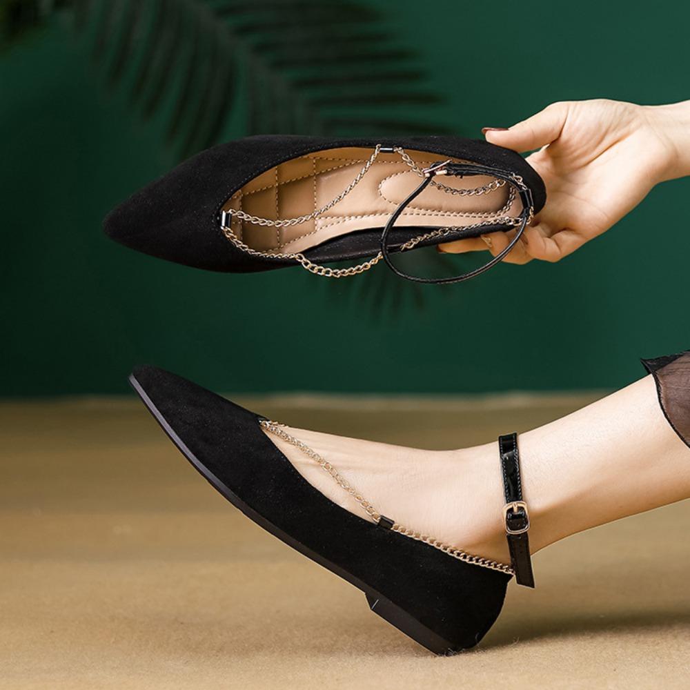 Туфли на плоской подошве женские туфли красные цепочка пряжка ремень туфли на плоской подошве остроносые неглубокие одинарные туфли женские рабочие туфли удобные для работы