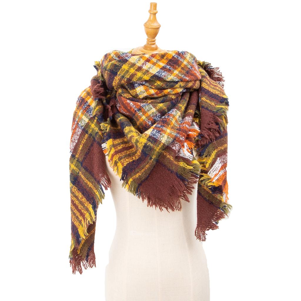Spring Autumn Winter Shawl Ladies Plaid Triangle Scarf