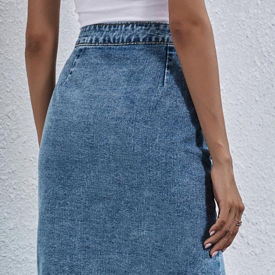 Юбка-карандаш с запахом на бедрах, однобортная, наклонные карманы, разрез спереди, модная высокая