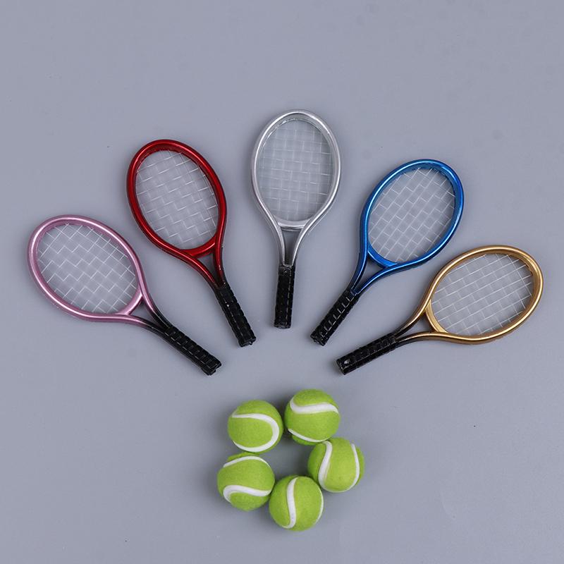 1:6 1:12 Dollhouse Miniature 1Pc Tennis Racket + 1Pc Ball Dolls Accessories