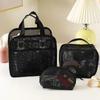 Portable Large Capacity Mesh Makeup Bag Solid Color Handheld Cosmetic Organizer Bag Lightweight Toiletry Storage Bag