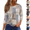 Women's Fashion Casual Round Neck 3/4 Sleeve Loose  Printed T-Shirt Ladies Top