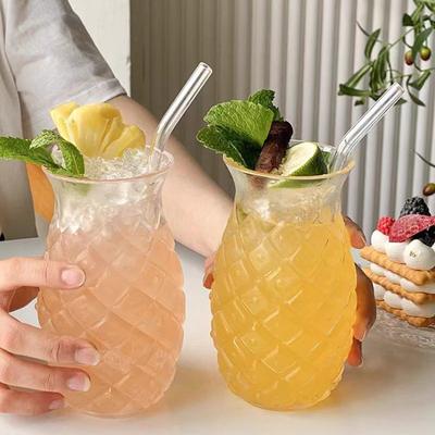 Стеклянная чашка в форме ананаса, кофейная кружка с соломинкой, прозрачный стакан для питья, стакан для коктейлей, напитков, содовой, сока, посуда для питья