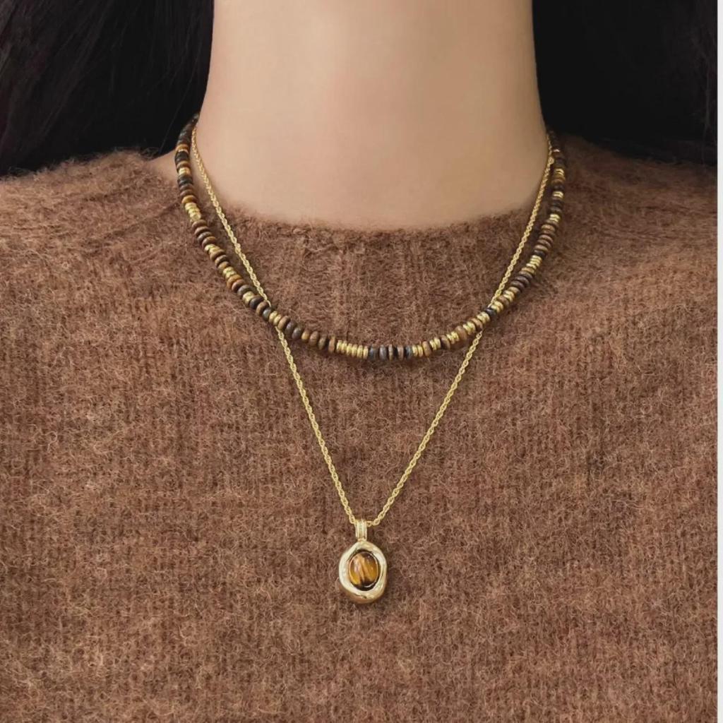 Высококачественное ретро-ожерелье с тигровым глазом для женщин – легкая роскошная цепочка для свитера Майяр, универсальный аксессуар для ключицы на осень/зиму.