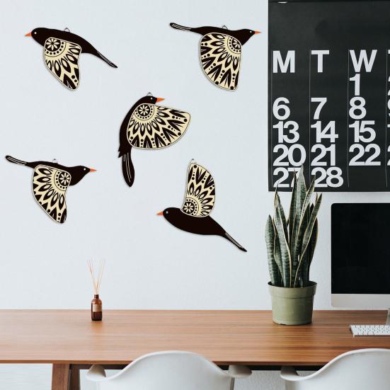 5 Pcs Flying Bird Wall Art Decor Rustic Wooden Birds Wall Decoration
