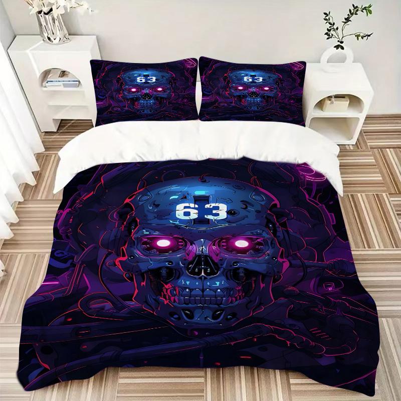 3pcs Cyberpunk Skull Bedding Set, Includes 1 Comforter + 2 Pillowcases, Without Pillow Inserts, Soft Comfortable, Lightweight Breathable, Pr