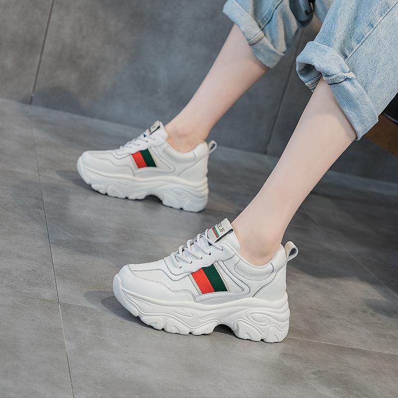 Кроссовки небольшого размера со стелькой, увеличивающей рост, женские, на толстой подошве, повседневные, из натуральной кожи, женские, на шнуровке, студенческие женские ботинки