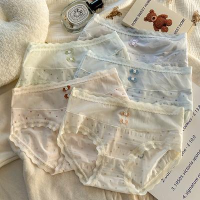 Женские кружевные трусики-брифы в горошек, сексуальные, дышащие, из хлопка, со средней посадкой, нижнее белье