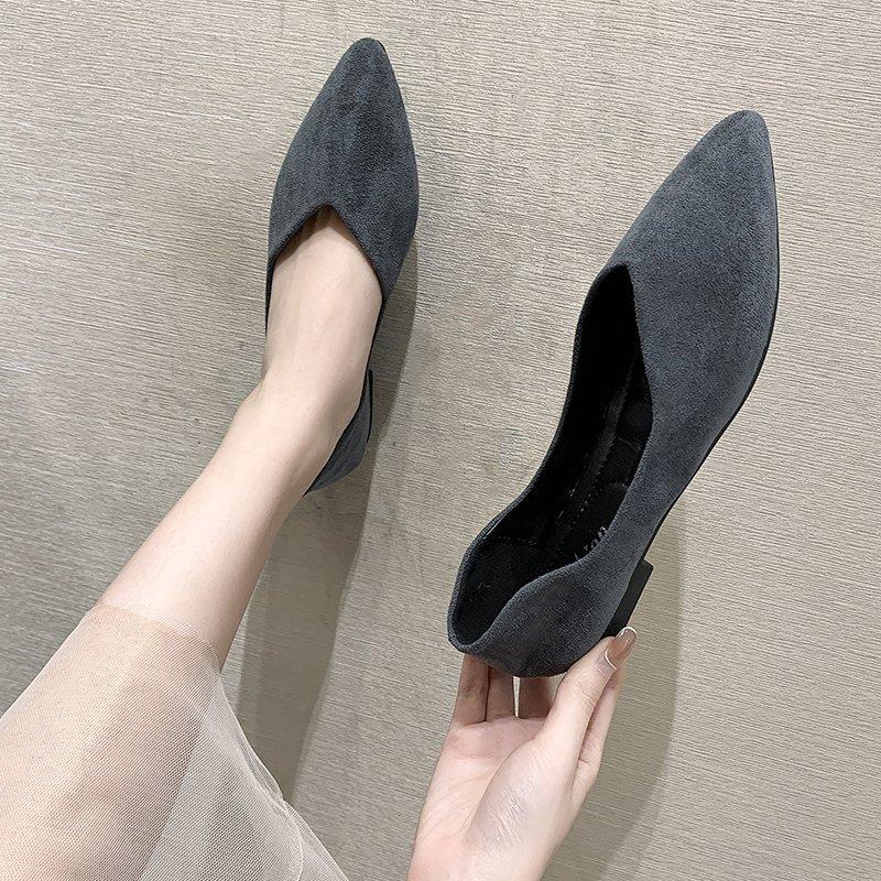 Весна Осень Женские балетки с острым носком Новый стиль Клетчатые балетки Женские туфли Однотонные туфли-лодочки Одиночные туфли Zapatos Mujer