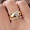 Huitan Geometric Design Women Ring Gold Color Noble Wedding Engagement Accessories Special Elegant Jewelry for Party with CZ