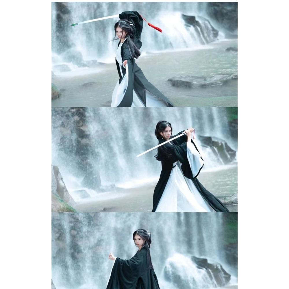 Черный китайский стиль династии Вэй Цзинь, женский костюм Hanfu, китайская одежда, сказочный повседневный костюм