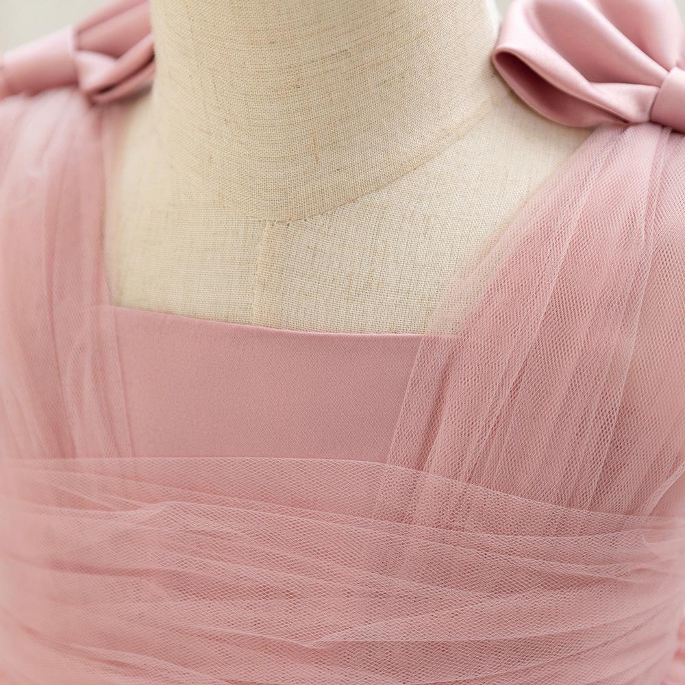 New Sleeveless Bow Waist Pleated Tulle Flower Girl Dress