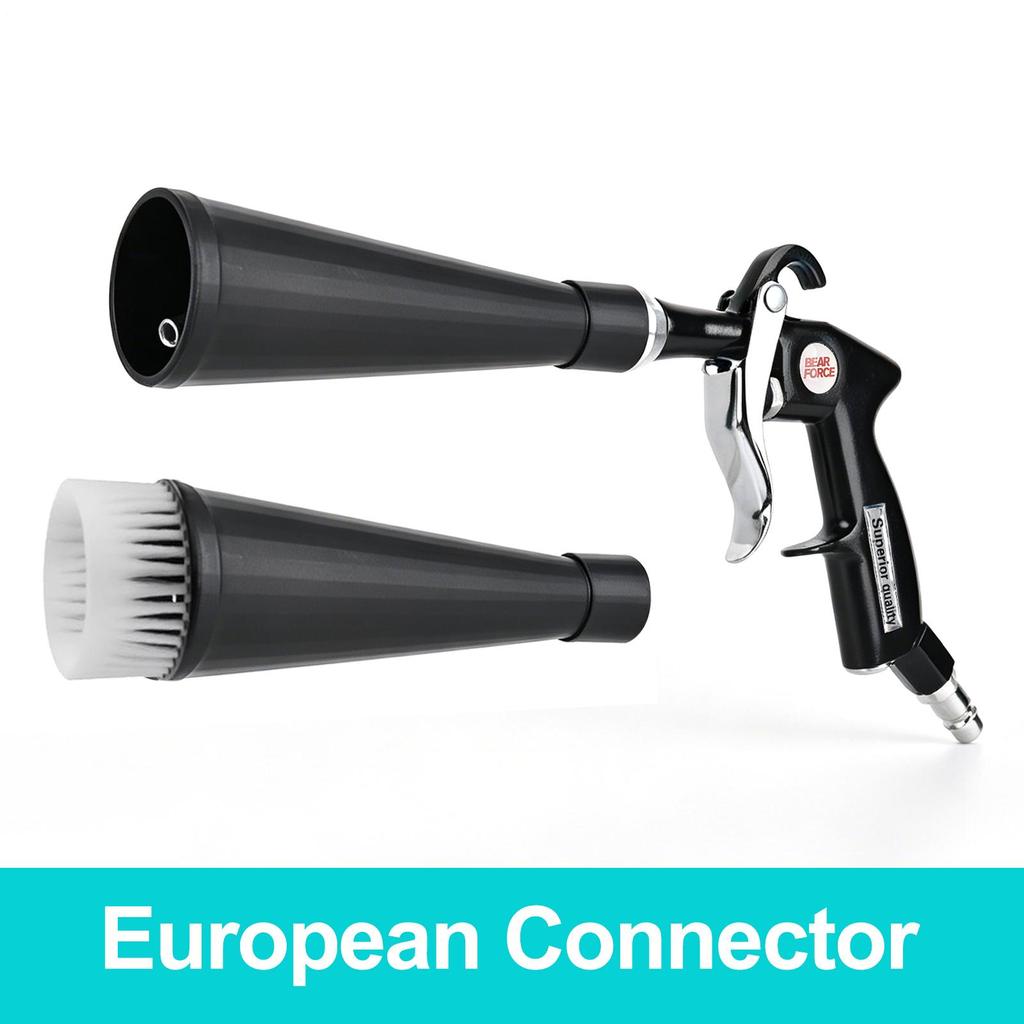 BEAR FORCE Tornado Vortex Air Cleaning Gun, 360° Rotating Tip, 1/4" Quick Plug, 6-9.2 Bar Car Detailing Blow Gun with Brush Attachment