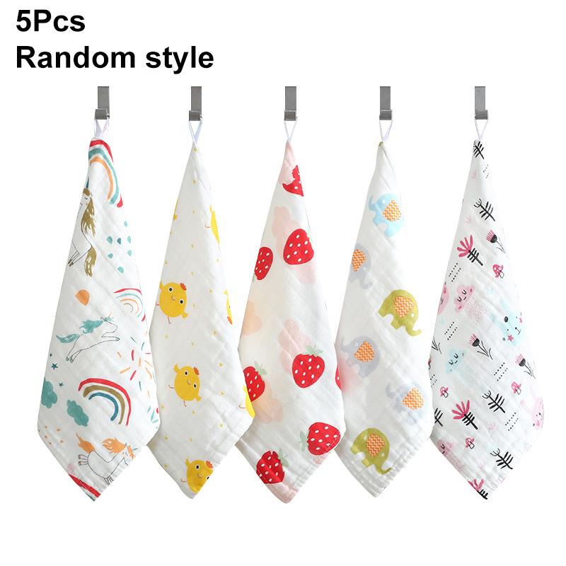 5Pcs Six Layers Gauze Multi-size Baby Towel Highly Absorbent Cotton Soft Square Towels Cartoon Print Kids Handkerchief