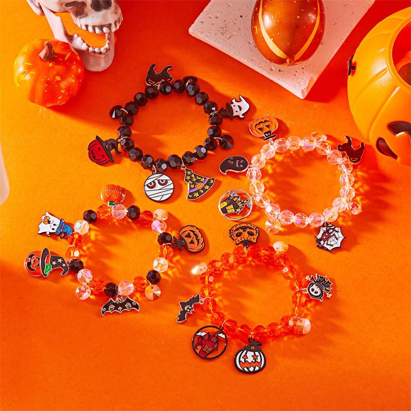 Halloween Funny Pumpkin Ghost Bracelet For Women Black Bat Spider Web Hat Metal Chain Bangles Hip Hop Punk Festival Jewelry Gift