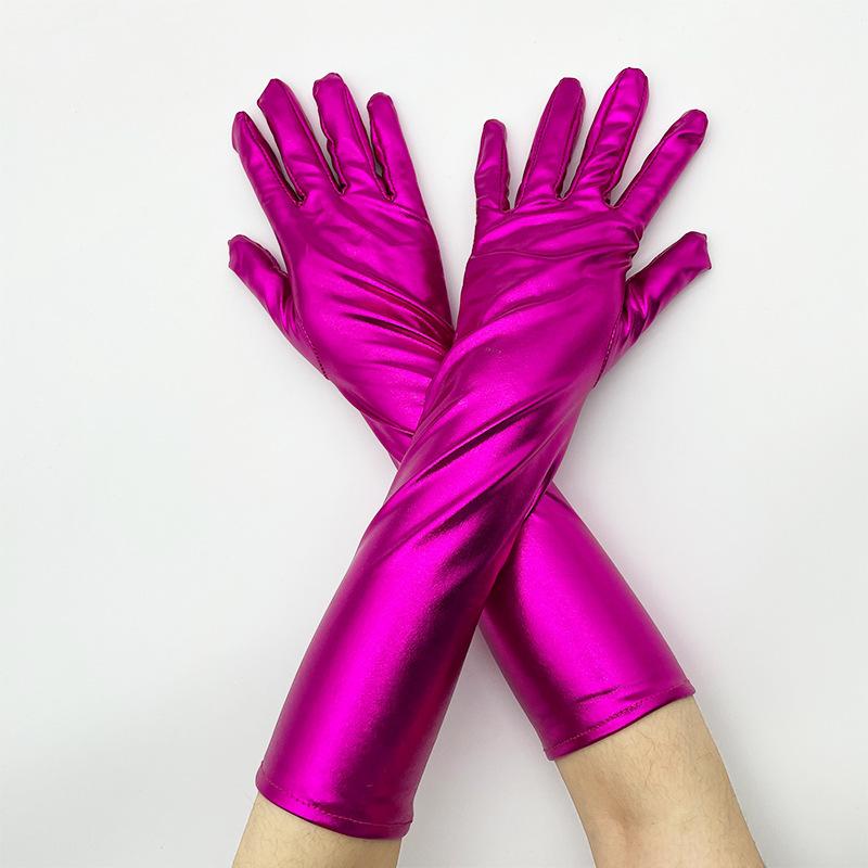 Средние и длинные перчатки из лакированной кожи Эластичные облегающие кожаные перчатки Облегающие Сценические Сексуальные Ночной клуб Зима