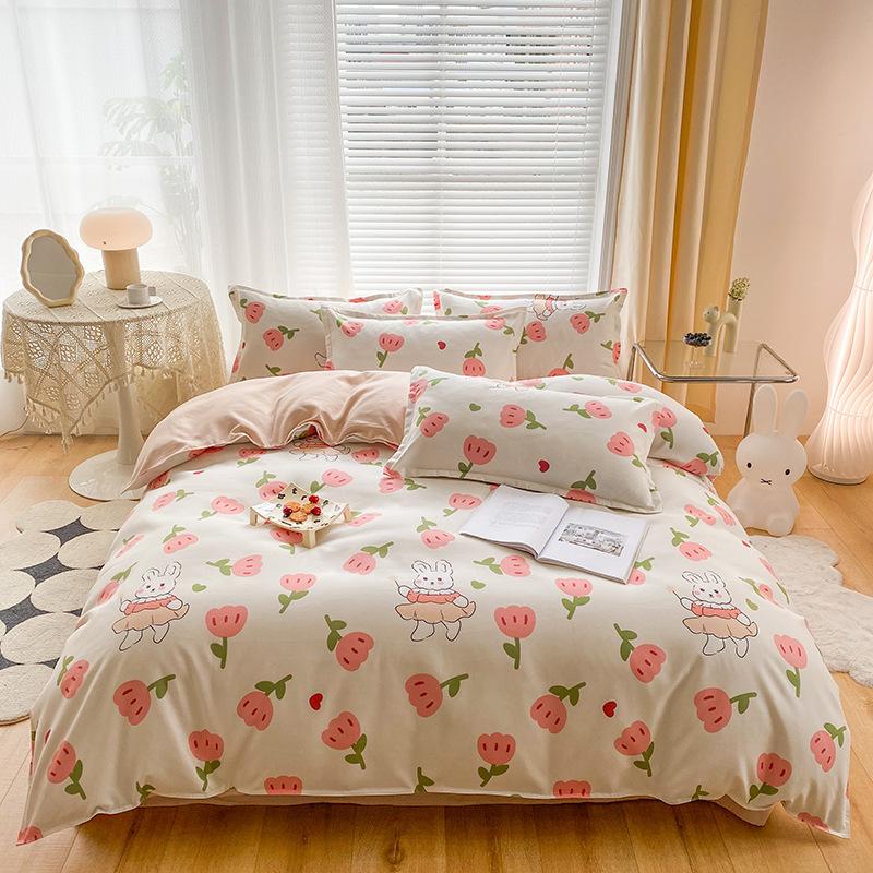 Утолщенный потертый комплект из четырех простых простыней из твила, пододеяльников, постельного белья