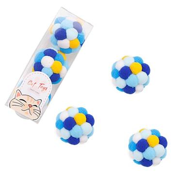 LOYELEY Игрушка-мяч для кошек, Войлочный мяч, Игрушка для кошек для дома с перекатывающимся мячом и встроенным колокольчиком, Разрядка для упражнений, Одиночная игра для кошек, Набор из 3 штук (синий)