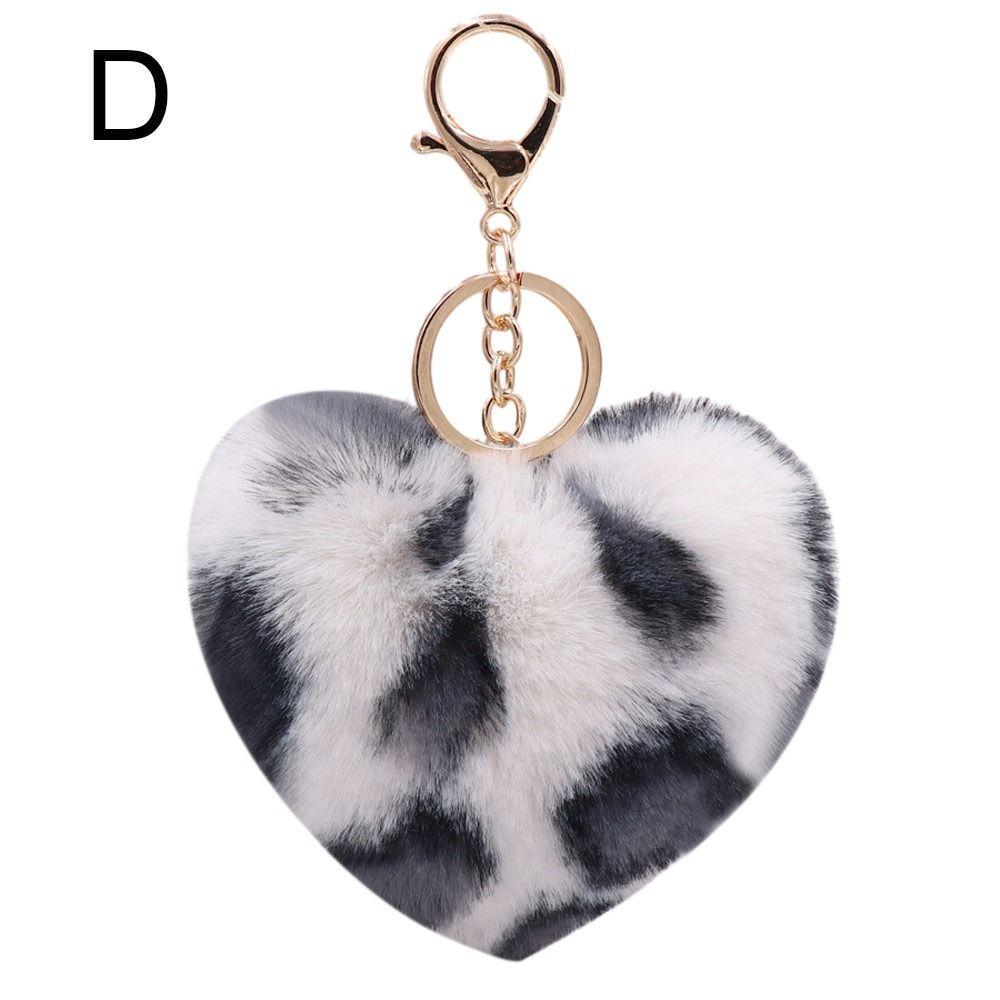 2Pcs Leopard Pattern Plush Keychain Multicolor Keyring Adorable Peach Heart Pendant Keychain  Key