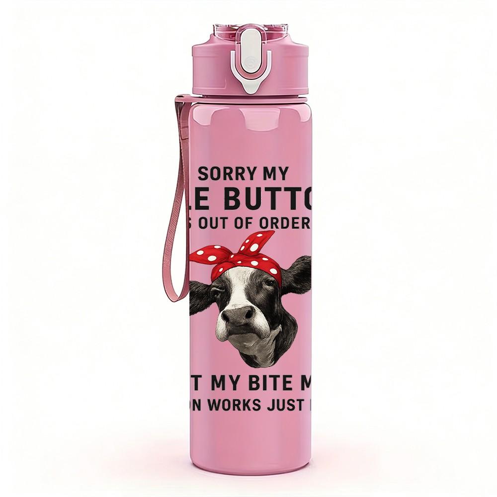 1PC Niley Button Cow Head Art 750ml Color Plastic Sports Water Bottle Leakproof Flip Straw Lid Suitable for Sports Office Home Use