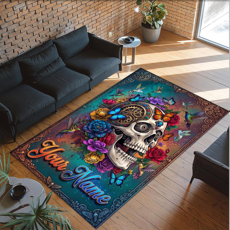 Gothic Theme Crystal Velvet Floor Rug Personalized Custom Name Text Warm Carpet Home Decoration