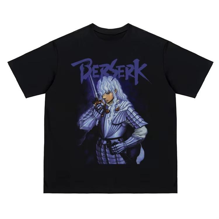 Летняя футболка Berserk Гатс Гриффит Аниме Унисекс Оверсайз Уличная одежда Хлопок Короткий рукав Повседневные Топы для Унисекс Женщин