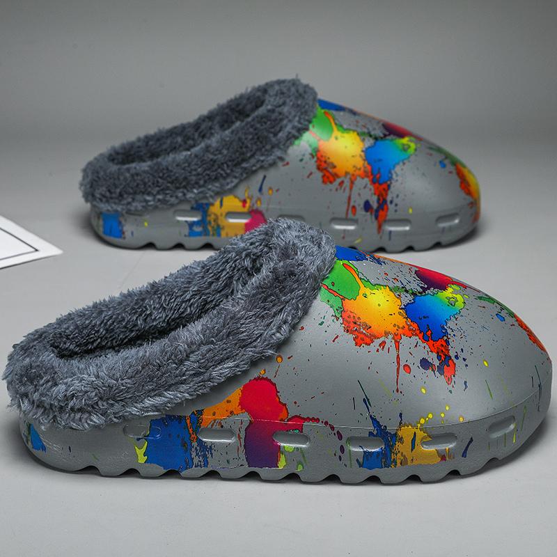 Hot Sale Winter Men's Slippers Fashion Graffiti Luxury Slides Men Fur Warm Indoor Home Slippers Men Women Designer House Shoes