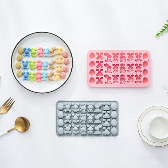 Пасхальная Шоколадная Форма 27 Ячеек Дизайн Кролика и Пасхального Яйца Силиконовая Форма Легко Моется Пищевой Силикон Для Конфет Желе Мусса Форма Для Выпечки