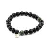 Stones and Minerals. Black Agate + Seraphinite from Russia 8 Mm Pearl Bracelet. Made In France.