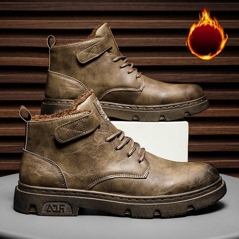 Зимние мужские сапоги Artin Boots Теплые ковбойские сапоги средней высоты с круглым носком Модные хлопковые мужские сапоги Утолщенные кожаные туфли в стиле ретро