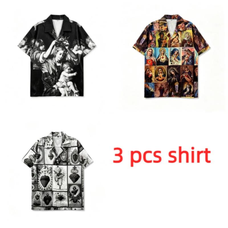 Summer Fashion Vintage Virgin Mary Printing Shirt Hawaiian Beach Vacation Clothing Men's Street Style Shirt Daily Men's and Women's Shirt