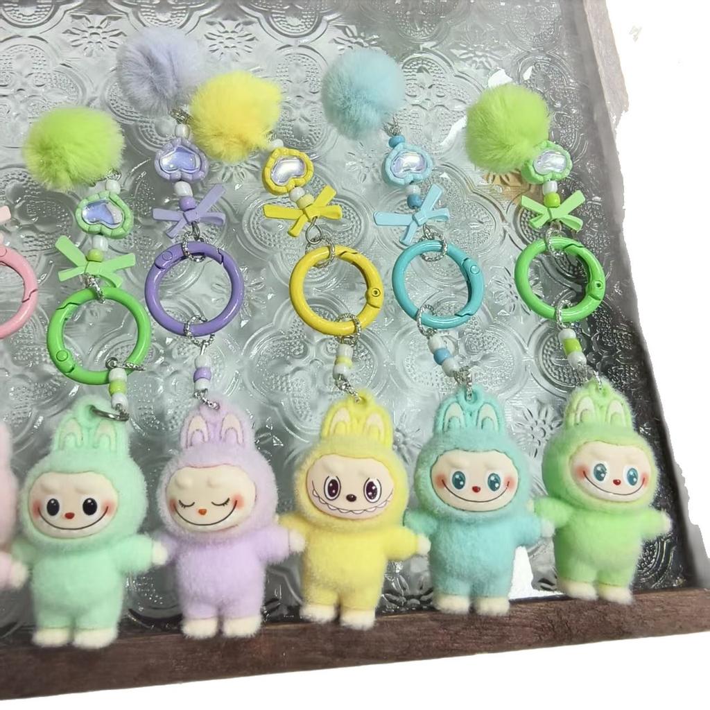 Labubu Cloth Cute Grain Standing Flocking Labubu Bag Couple Car Keychain Decorative Pendant Mobile Phone Chain