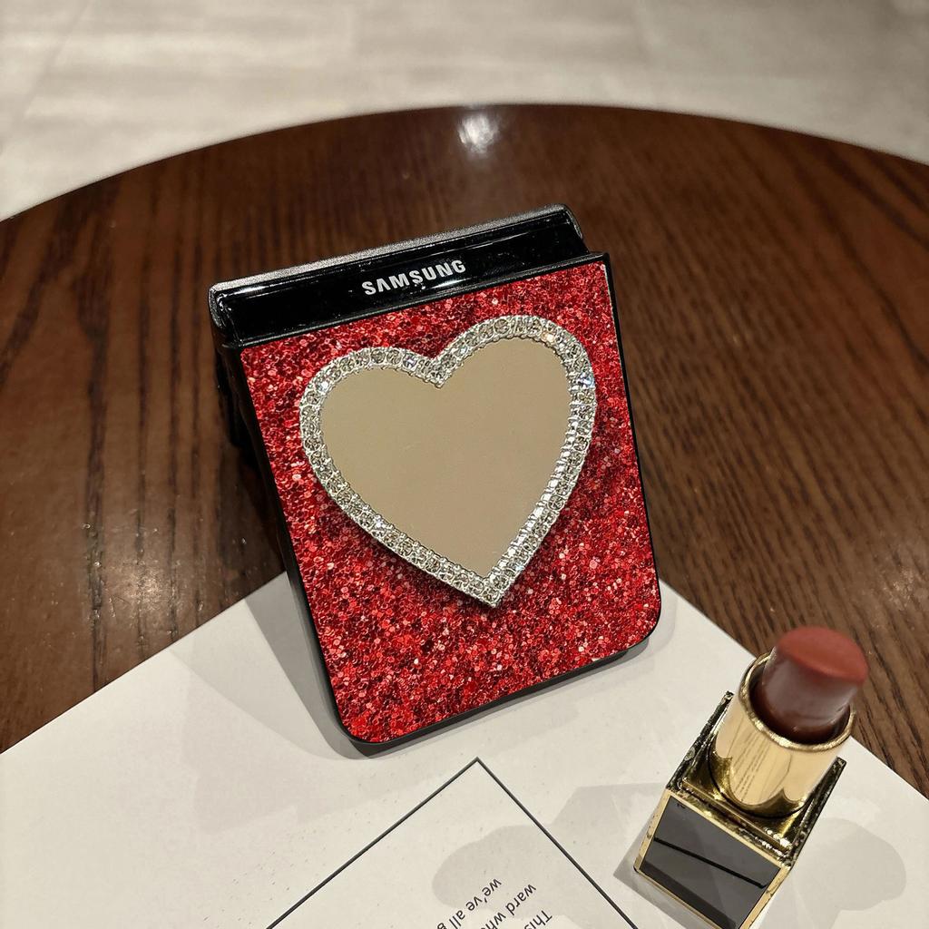 Luxury Sparkling Shiny Colorful Back Cover for Samsung Galaxy Z Flip 8 6 5 4 3 Flip7 FE Flash Faux Diamond Heart Mirror PC Case
