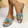 Сексуальные цветные шлепанцы с квадратным носком и змеиным узором, женские, лето 2025, на плоской подошве, национальная обувь, женские противоскользящие шлепанцы