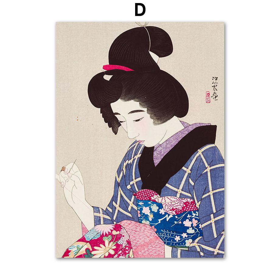 Японский стиль Журавль Ласточка Лебедь Женщина Цветочные постеры и принты Настенная живопись на холсте для гостиной Декоративные фотографии