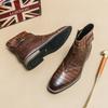 High End Banquet Formal Boots Winter Ankle Boots Men's Business Shoes Pointed Men's Genuine Leather Shoes Retro Brown