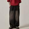Men Jeans Elastic Waist Drawstring Wide-Leg Jeans Street Style Distressed Design Draped Denim Trousers
